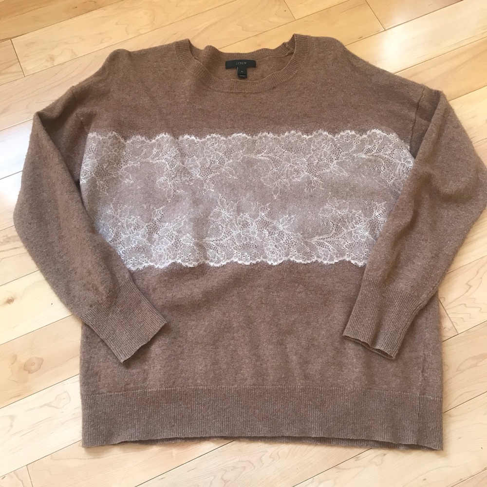 J Crew tan/lace sweater sz medium